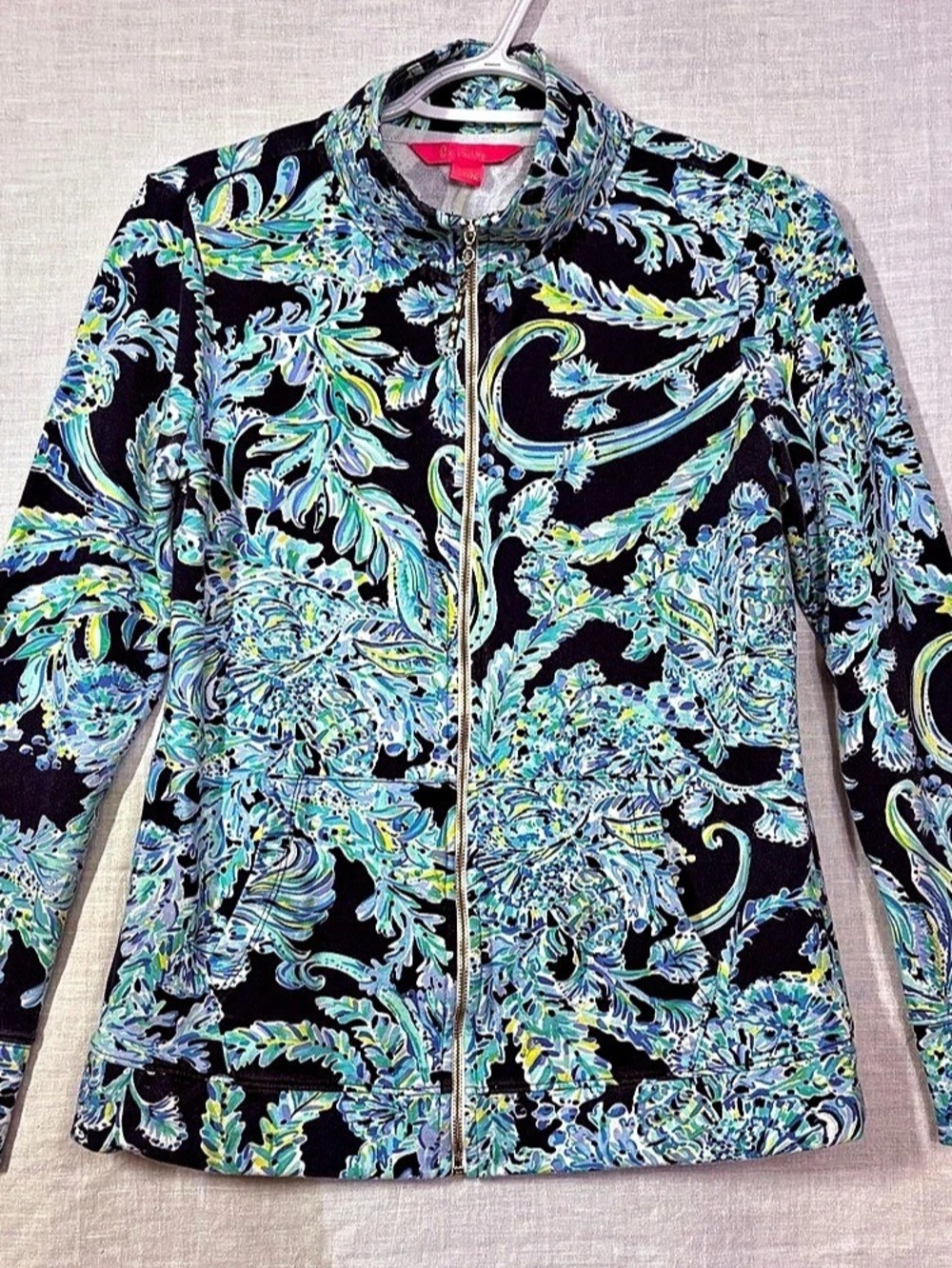 Lilly Pulitzer Betsey Zip-Up High Tide Scuba Doo UPF 50+ Floral Blue & Green Jac